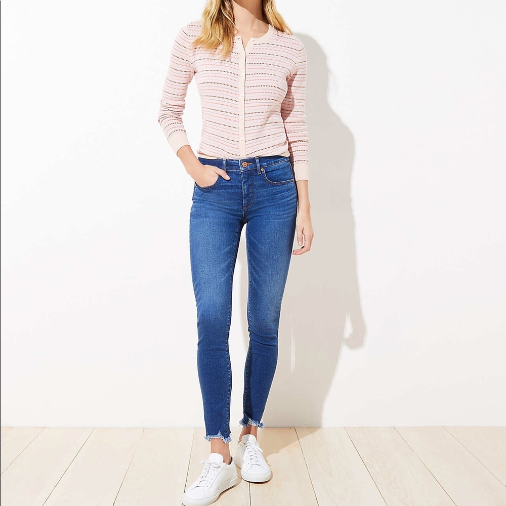 Chewed Hem Slim Pocket Skinny Crop Jeans Blue Wash